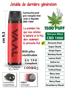 e-cigarette jetable cannabis cbd 1000 4ml en ligne sur amnesiashop.fr