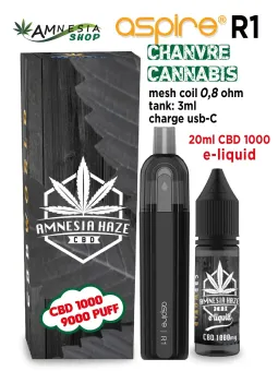 Kit jetable Aspire R1 9000 Puff cannabis cbd 1000 amnesiashop.fr