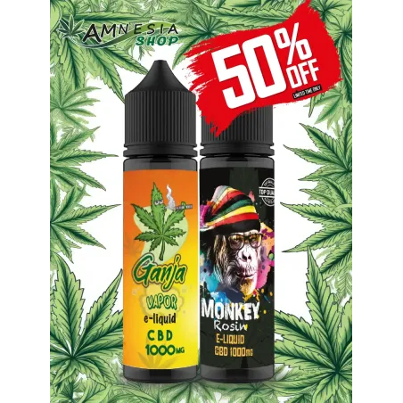 Promotion : 2 e-liquides cannabis CBD 1000 à moitié prix.